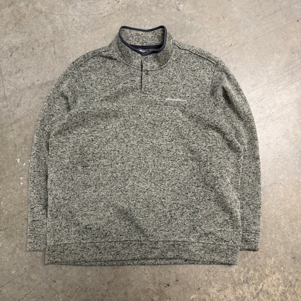 Eddie Bauer Mens XXL Gray Sweater Fleece Snap Mock Neck Pullover Long Sleeve